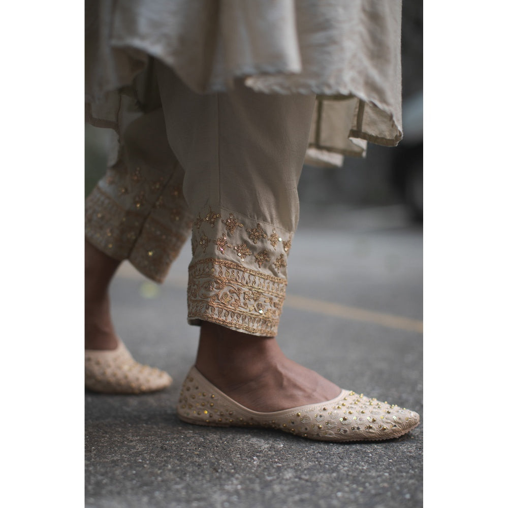 PANTS AND PAJAMAS Sage Green Canna Sequined Dupatta