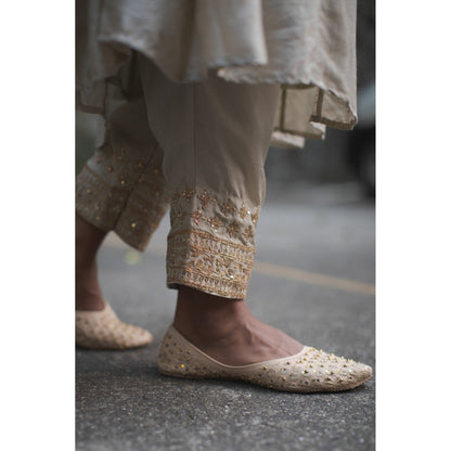 PANTS AND PAJAMAS Sage Green Canna Sequined Dupatta
