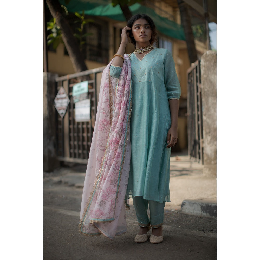 PANTS AND PAJAMAS Pink Jade Block Printed Dupatta