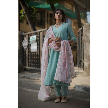 PANTS AND PAJAMAS Pink Jade Block Printed Dupatta