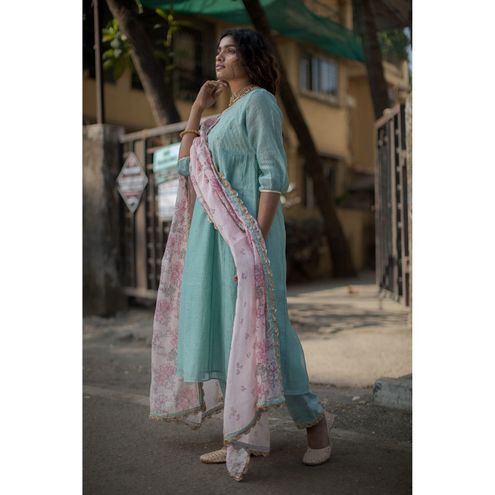 PANTS AND PAJAMAS Pink Jade Block Printed Dupatta