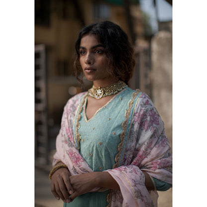 PANTS AND PAJAMAS Pink Jade Block Printed Dupatta