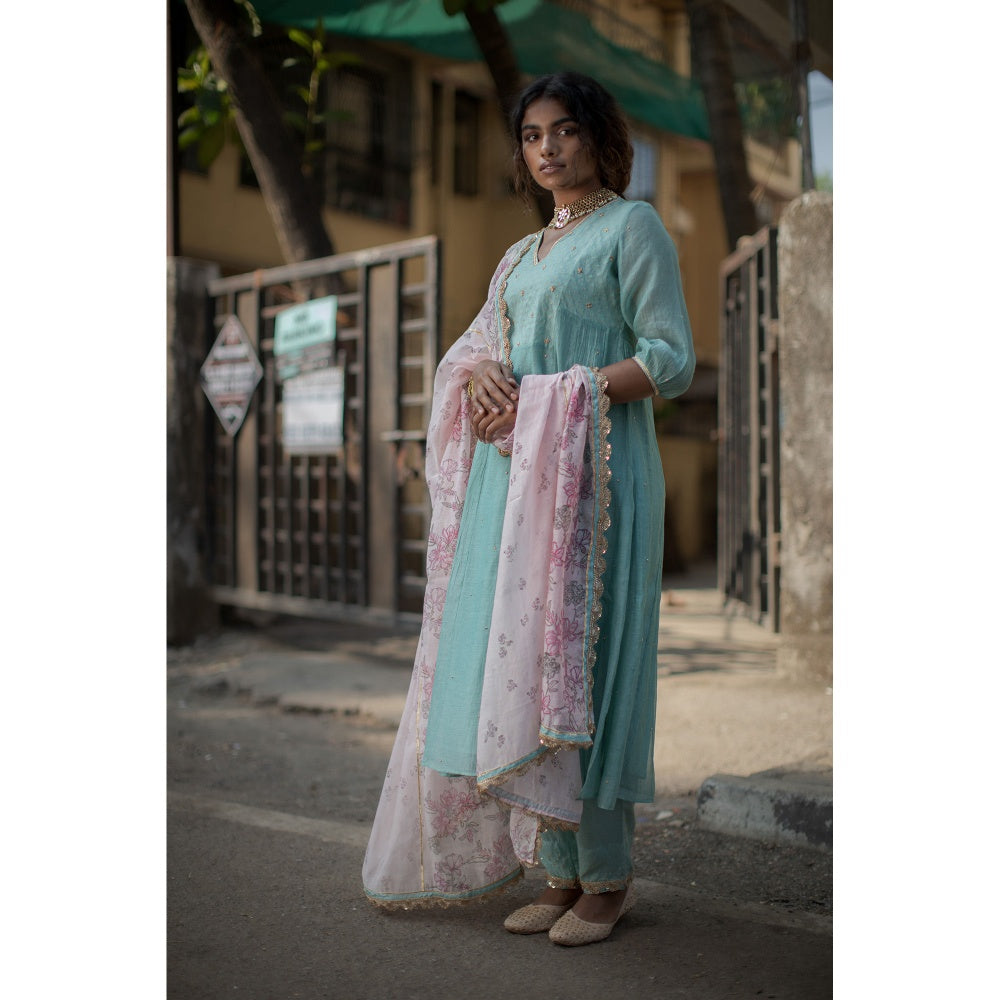 PANTS AND PAJAMAS Pink Jade Block Printed Dupatta