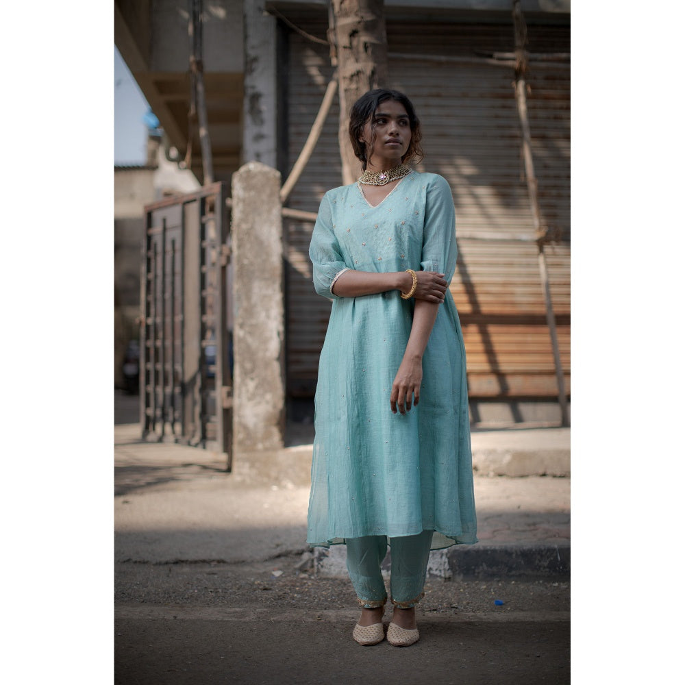 PANTS AND PAJAMAS Pink Jade Block Printed Dupatta