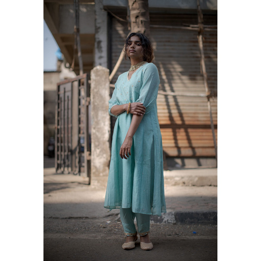 PANTS AND PAJAMAS Pink Jade Block Printed Dupatta
