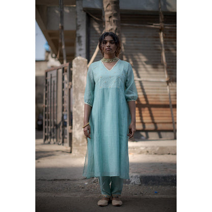 PANTS AND PAJAMAS Pink Jade Block Printed Dupatta