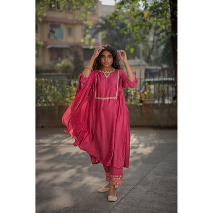 PANTS AND PAJAMAS Hot Pink Nalini Sequined Dupatta