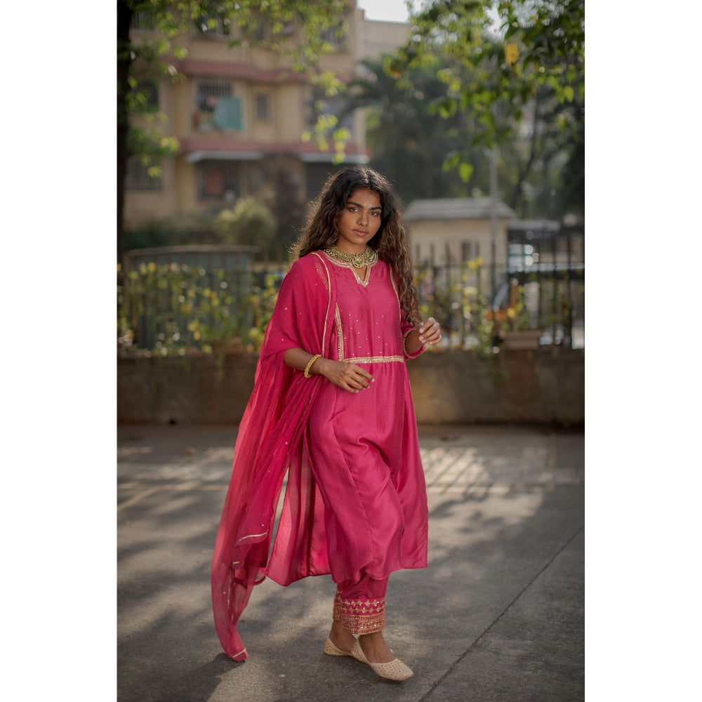 PANTS AND PAJAMAS Hot Pink Nalini Sequined Dupatta