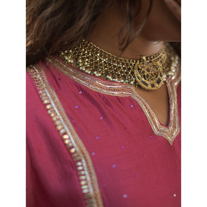 PANTS AND PAJAMAS Hot Pink Nalini Sequined Dupatta