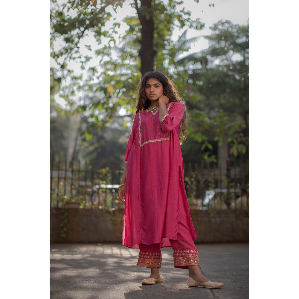 PANTS AND PAJAMAS Hot Pink Nalini Sequined Dupatta