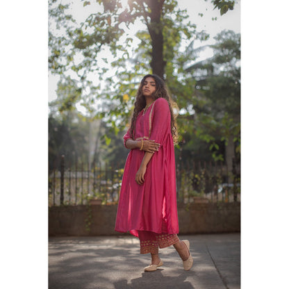 PANTS AND PAJAMAS Hot Pink Nalini Sequined Dupatta
