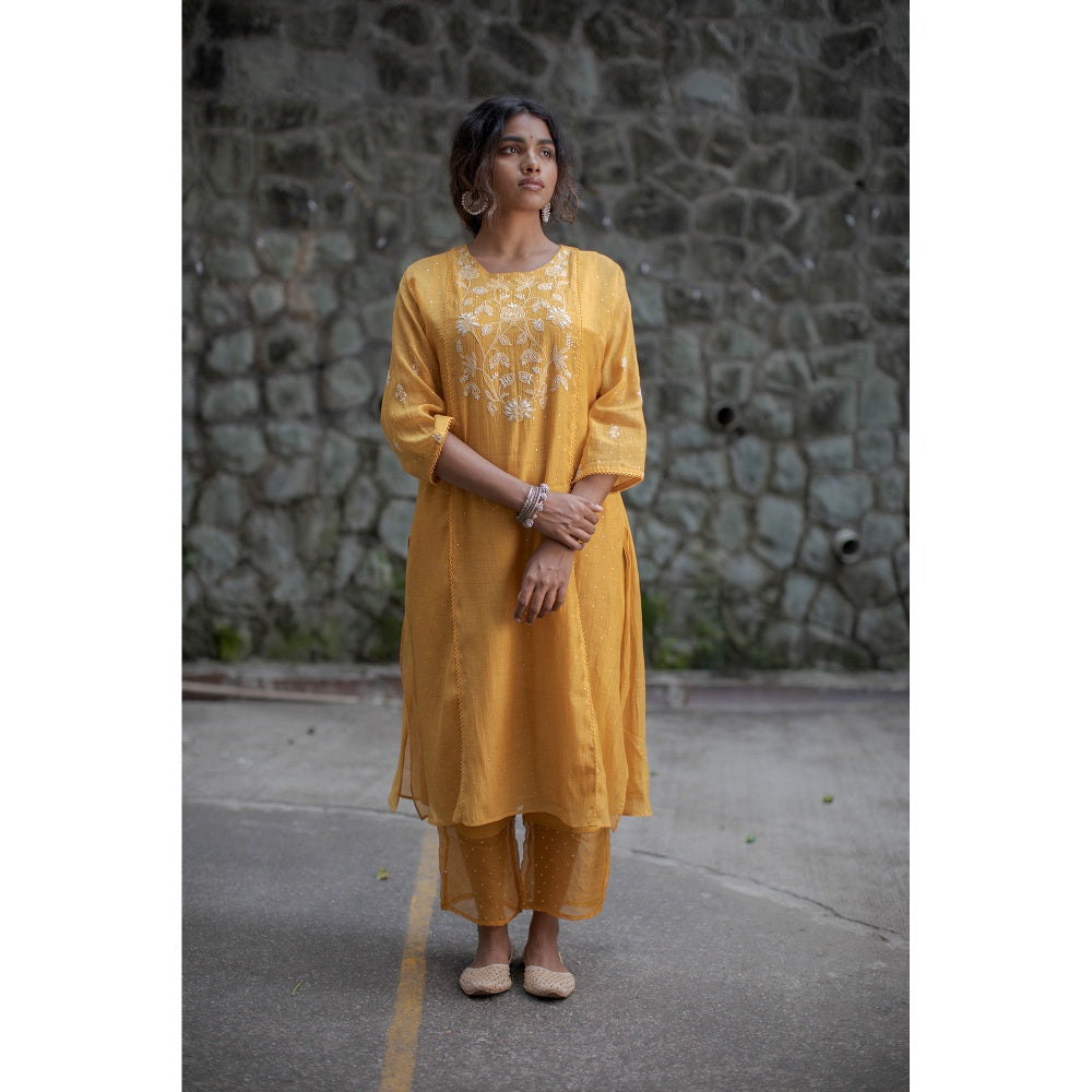 PANTS AND PAJAMAS Mustard Dahlia Sequin Dupatta