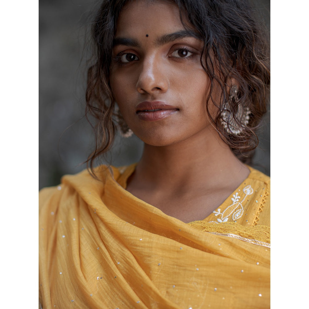 PANTS AND PAJAMAS Mustard Dahlia Sequin Dupatta