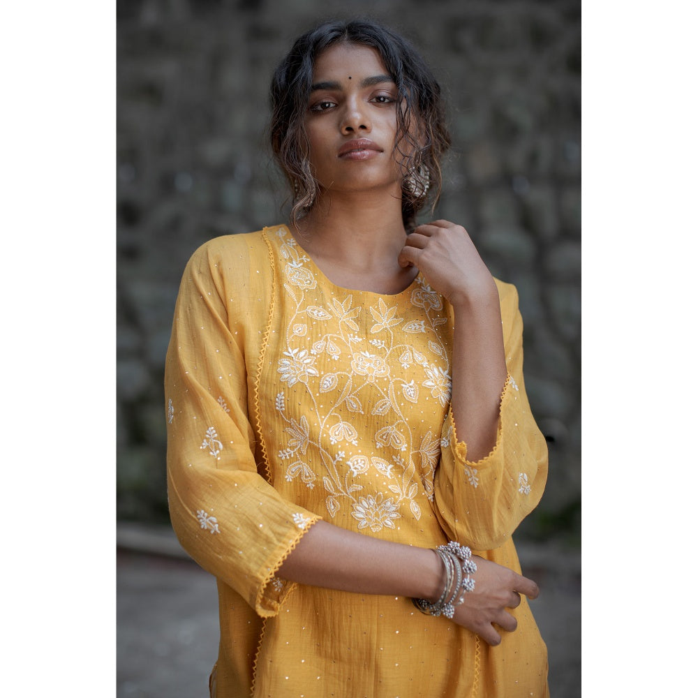 PANTS AND PAJAMAS Mustard Dahlia Sequin Dupatta
