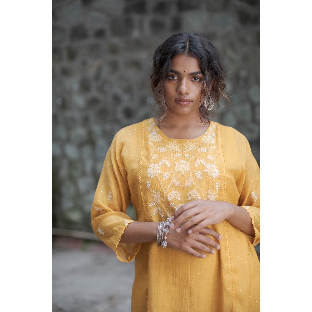 PANTS AND PAJAMAS Mustard Dahlia Sequin Dupatta