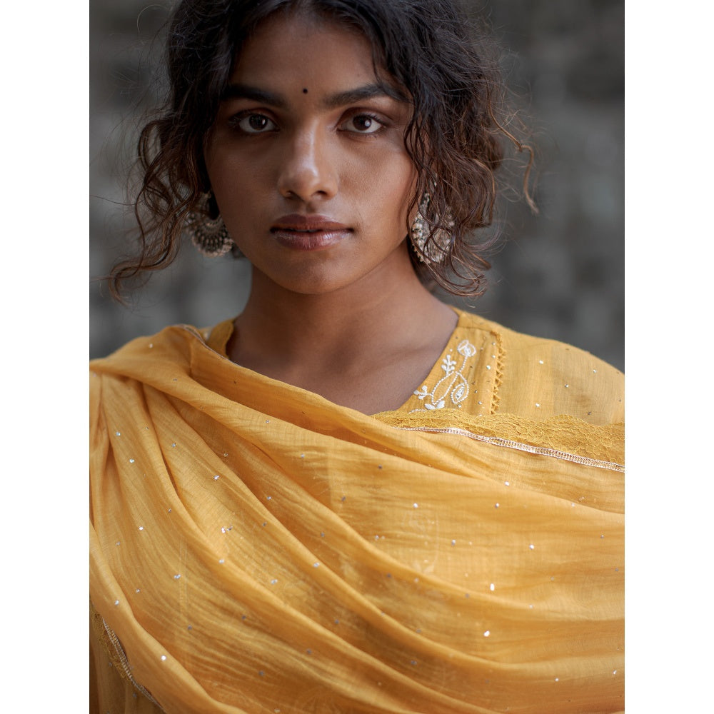 PANTS AND PAJAMAS Mustard Dahlia Sequin Dupatta