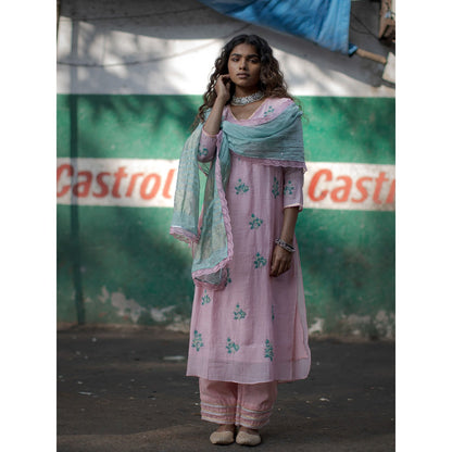 PANTS AND PAJAMAS Aqua Gerbera Sequin Dupatta