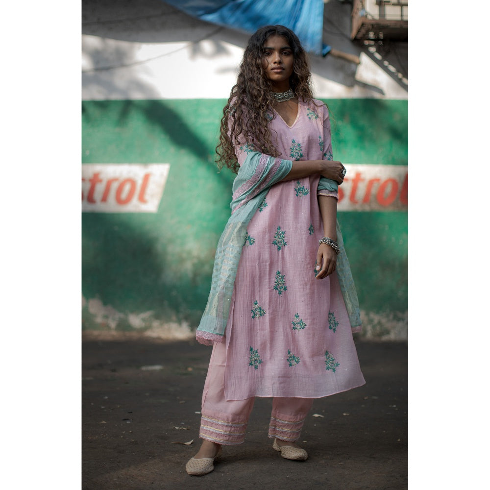 PANTS AND PAJAMAS Aqua Gerbera Sequin Dupatta