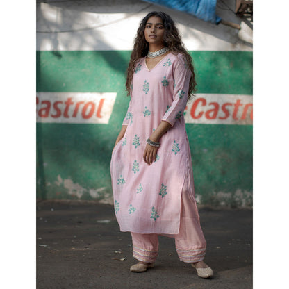 PANTS AND PAJAMAS Aqua Gerbera Sequin Dupatta