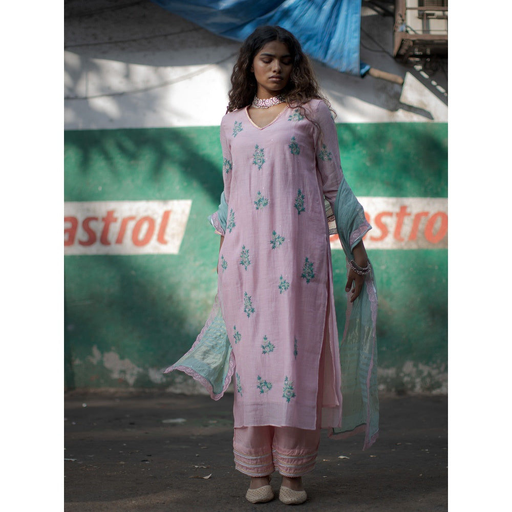 PANTS AND PAJAMAS Aqua Gerbera Sequin Dupatta