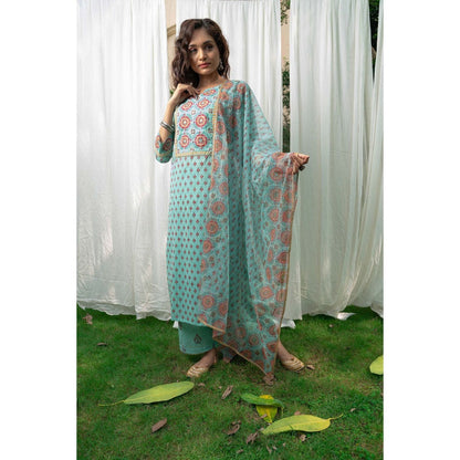 PANTS AND PAJAMAS Aqua Block Printed Straight Bottom