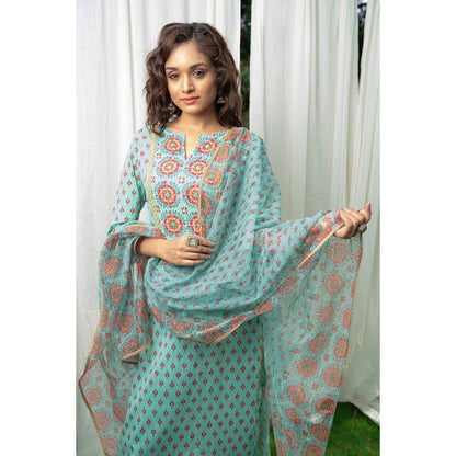 PANTS AND PAJAMAS Aqua Block Printed Straight Bottom