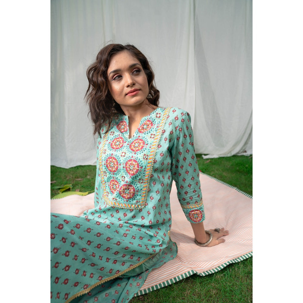 PANTS AND PAJAMAS Aqua Block Printed Straight Bottom
