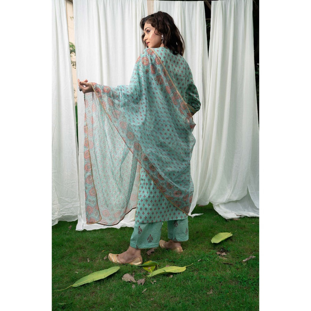 PANTS AND PAJAMAS Aqua Block Printed Straight Bottom