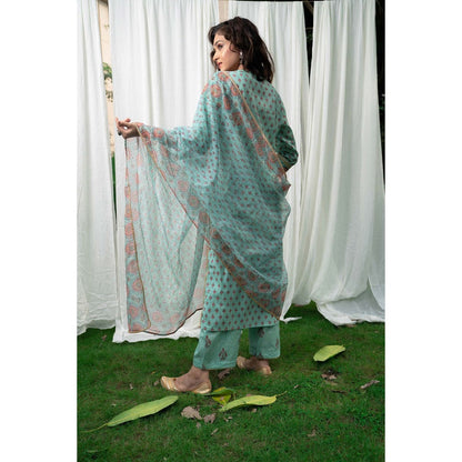 PANTS AND PAJAMAS Aqua Block Printed Straight Bottom