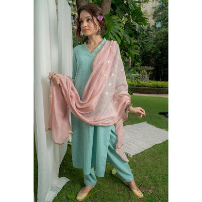 PANTS AND PAJAMAS Aqua Printed Kurta