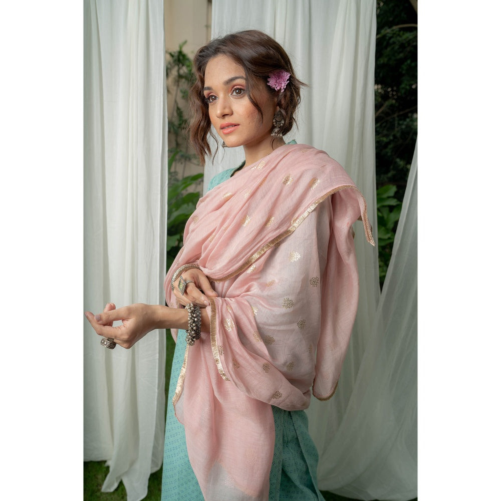 PANTS AND PAJAMAS Aqua Printed Kurta