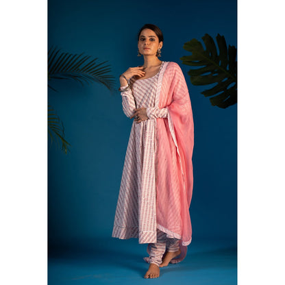 PANTS AND PAJAMAS Pink Neeta Block Printed Kurta