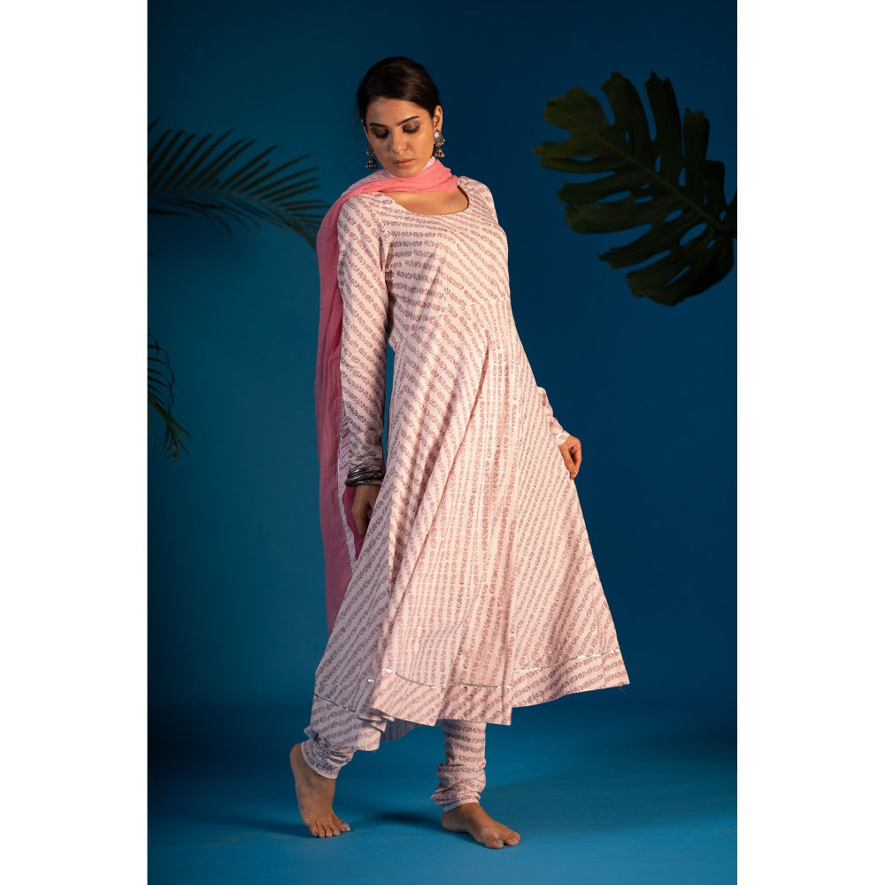 PANTS AND PAJAMAS Pink Neeta Block Printed Kurta