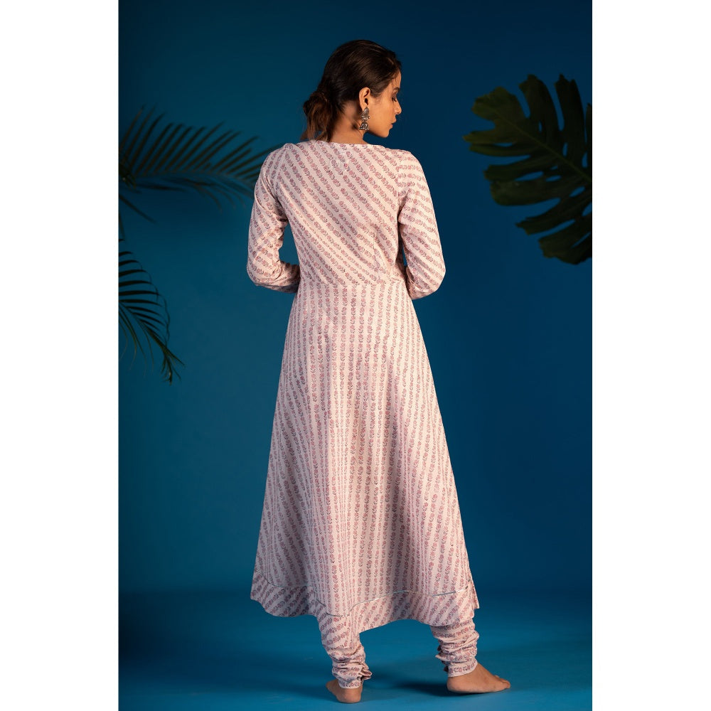PANTS AND PAJAMAS Pink Neeta Block Printed Kurta