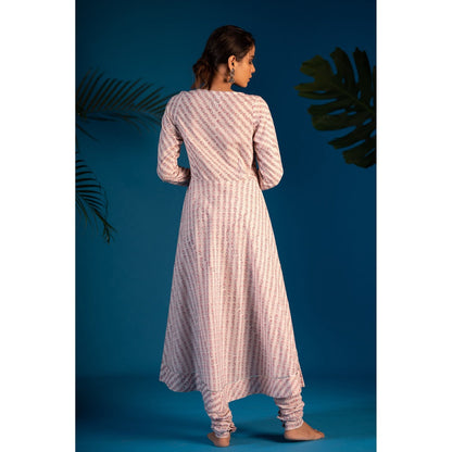 PANTS AND PAJAMAS Pink Neeta Block Printed Kurta