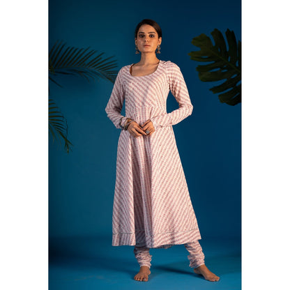 PANTS AND PAJAMAS Pink Neeta Block Printed Kurta