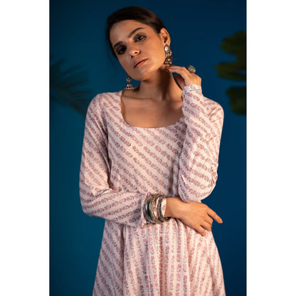 PANTS AND PAJAMAS Pink Neeta Block Printed Kurta