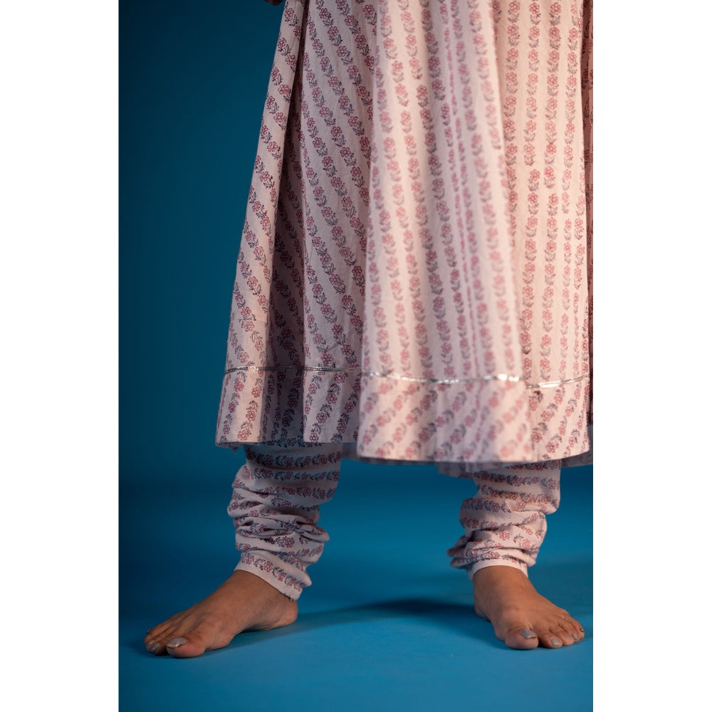 PANTS AND PAJAMAS Pink Neeta Block Printed Kurta