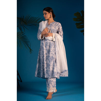 PANTS AND PAJAMAS Blue Mehara Block Printed Cotton Kurta