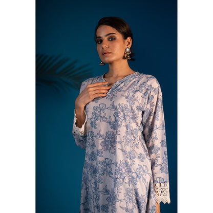 PANTS AND PAJAMAS Blue Mehara Block Printed Cotton Kurta
