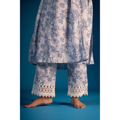 PANTS AND PAJAMAS Blue Mehara Block Printed Cotton Kurta