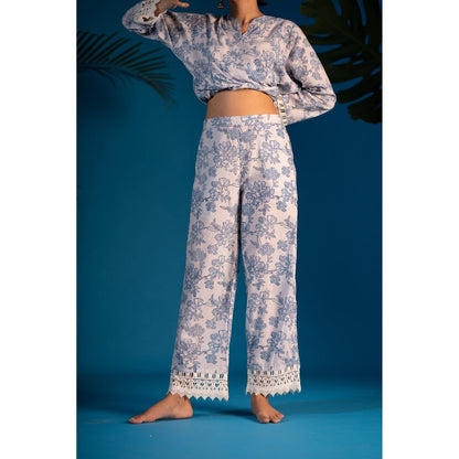 PANTS AND PAJAMAS Blue Mehara Block Printed Cotton Kurta