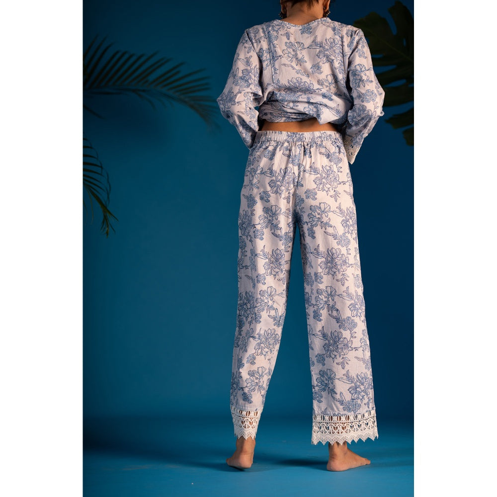 PANTS AND PAJAMAS Blue Mehara Block Printed Cotton Kurta