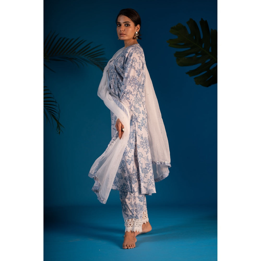 PANTS AND PAJAMAS Blue Mehara Block Printed Cotton Kurta