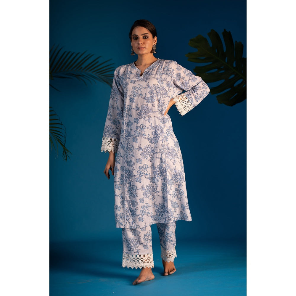 PANTS AND PAJAMAS Blue Mehara Block Printed Cotton Kurta