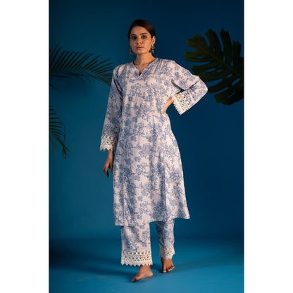 PANTS AND PAJAMAS Blue Mehara Block Printed Cotton Kurta