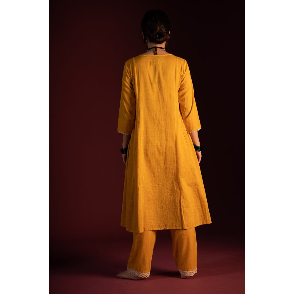 PANTS AND PAJAMAS Mustard Brahspati Chikan Kurta