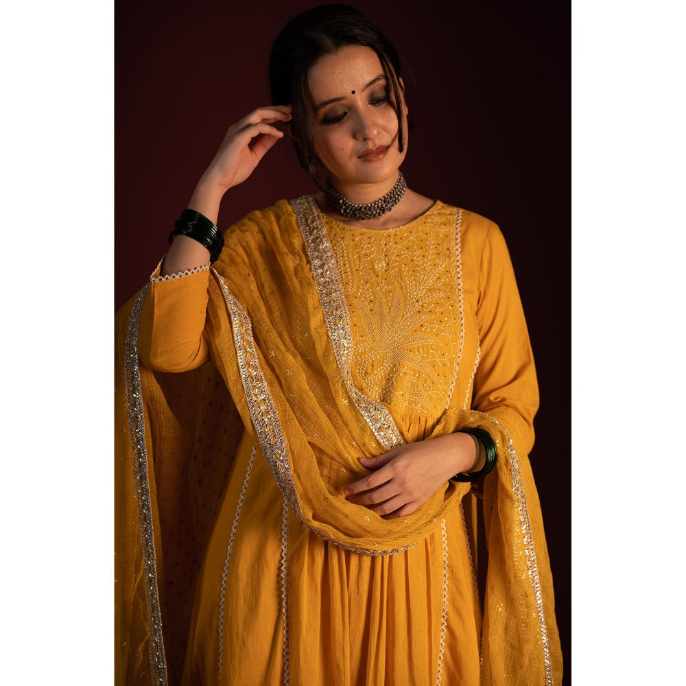 PANTS AND PAJAMAS Mustard Brahspati Chikan Kurta
