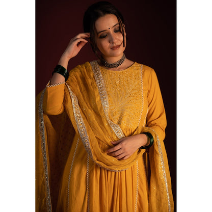 PANTS AND PAJAMAS Mustard Brahspati Chikan Kurta
