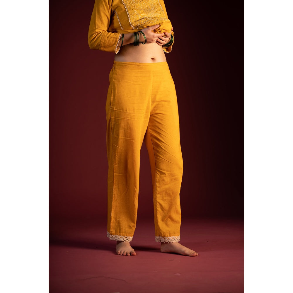 PANTS AND PAJAMAS Mustard Brahspati Chikan Kurta